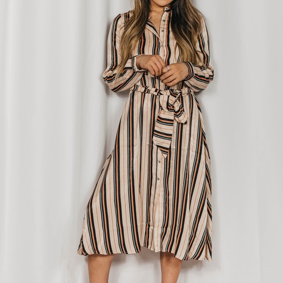 NEW // Striped Button Down Midi Dress - Peach - Picture 8 of 8
